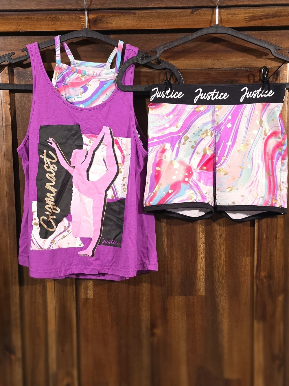 Justice Girls' Purple Marble Tank & Shorts Set